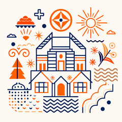 Modern Abstract Geometric Composition with Pastel Shapes in Clean Minimalist Vector Design

