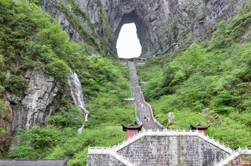 The landscape at the entrance of Tianmen Mountain in Zhangjiajie, China. Chinese translation: Ascending the Heavenly Ladder,