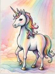 Naklejka premium unicorn and rainbow illustration