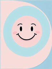 3d image of a pink smiling emoticon with blue background