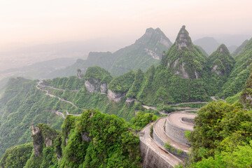 winding and curves road in Tianmen mountain national park, Hunan province, China.