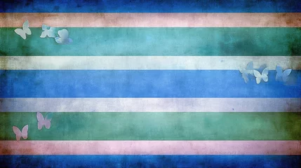a pastel color theme, featuring horizontal stripes with butterflies on the side of each strip