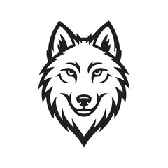 Naklejka premium a bold black outline vector illustration of a wolf head on white background.