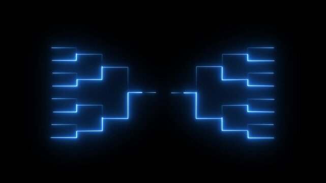 Animation of neon glowing team Tournament bracket templates isolated on black background the transparent background. Scheme of hierarchy management. Business, internet and networking concept.