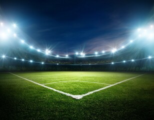 Obraz premium soccer field night lights illuminating green grass arena