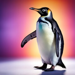 Fototapeta premium penguin on a black background with the sun