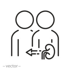 kidney organ donor icon, kidneys transplantation concept, human organ donation, urinary system, thin line symbol on white background - editable stroke vector illustration