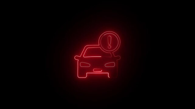 Pulsing Neon Car Warning Light Against Black. Futuristic Neon Car Alert Badge in Dark Theme. Neon Vehicle Alert with Bright Glow.