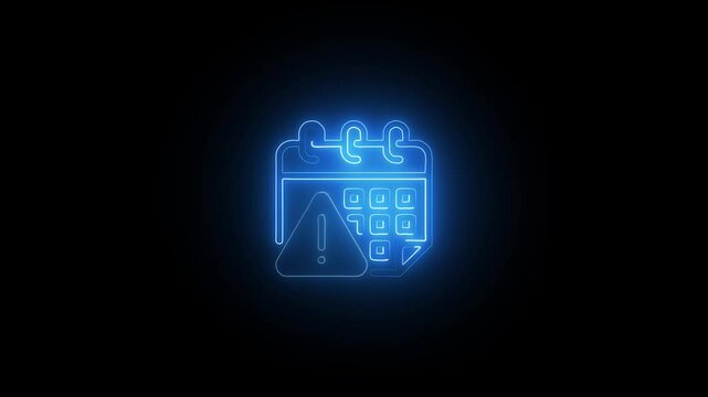 Vibrant Neon Calendar Reminder Symbol on Black. Minimalist Neon Calendar Icon on Dark Screen. Neon Calendar Alert with Bright Glow Effect.