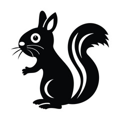 Black and White Squirrel Silhouette Vector Art, Cute Forest Squirrel Clipart – Wildlife Animal Icon. Minimal Squirrel Illustration – Furry Tail Cartoon Design. 