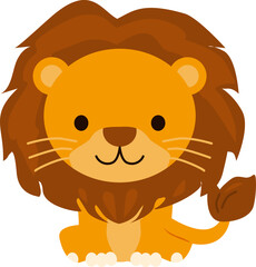 A cute cartoon-style lion sitting with a friendly expression. Ideal for children’s books, educational materials, logos, or kids’ products.