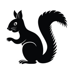 Black and White Squirrel Silhouette Vector Art, Cute Forest Squirrel Clipart – Wildlife Animal Icon. Minimal Squirrel Illustration – Furry Tail Cartoon Design. 