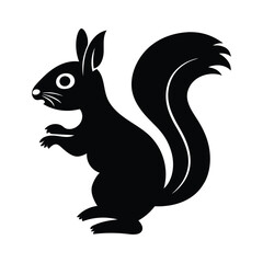 Black and White Squirrel Silhouette Vector Art, Cute Forest Squirrel Clipart – Wildlife Animal Icon. Minimal Squirrel Illustration – Furry Tail Cartoon Design. 
