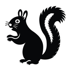 Black and White Squirrel Silhouette Vector Art, Cute Forest Squirrel Clipart – Wildlife Animal Icon. Minimal Squirrel Illustration – Furry Tail Cartoon Design. 