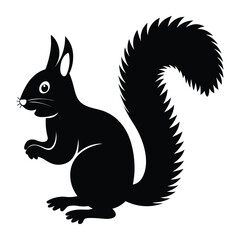 Black and White Squirrel Silhouette Vector Art, Cute Forest Squirrel Clipart – Wildlife Animal Icon. Minimal Squirrel Illustration – Furry Tail Cartoon Design. 