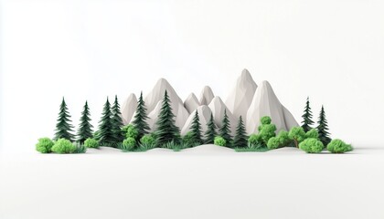 Stunning White Canvas: A Seamless Blend Of Nature Featuring Forests And Mountains