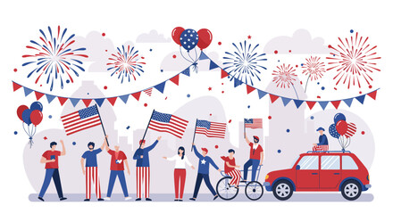 Celebrate America's Independence Day A vibrant 4th of July USA parade illustration, showcasing the spirit of freedom and patriotism across the nation