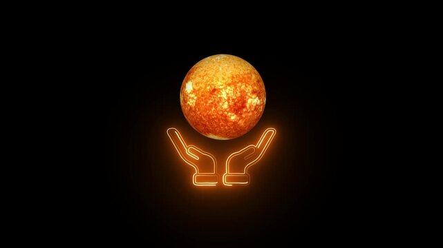 Hand Holding a Miniature Sun Sphere. The Sun Held Like a Fiery Orb. Sunlight Cradled in a Human Palm. Holding the Sun in Your Hand