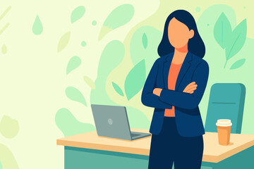 Confident CEO standing arms crossed modern business flat vector illustration for corporate branding