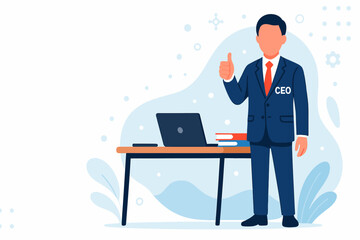 CEO giving thumbs up modern flat vector illustration for product marketing and corporate branding