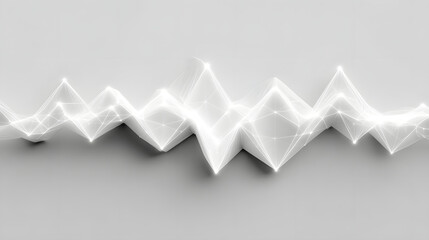 White digital pulse waveform with geometric lines and glowing points on light background, representing technology, data, and modern wellness concepts