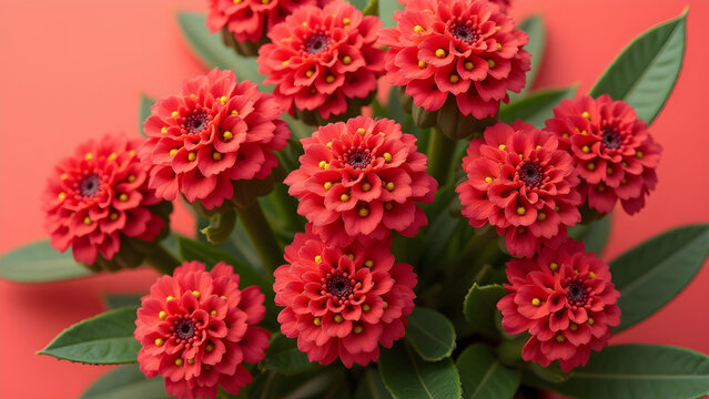 Top view photorealistic Euphorbia pulcherrima, flower set on a vibrant background