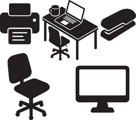 Streamlined Workspace Essential Office Equipment Icons for Productivity and Efficiency