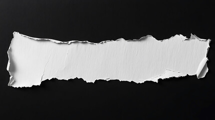 Torn edge of white paper piece displays rough texture against black background