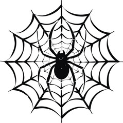 Cute spider on a web for Halloween in black and white