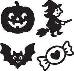 Spooky Halloween Icons  Pumpkin, Witch, Bat, and Candy – Perfect for Autumn Decorations and Festive Designs