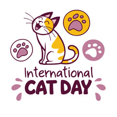 Happy Cat Illustration for World Cat Day Celebrations