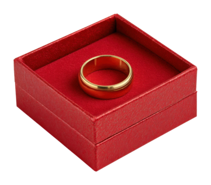 Elegant gold ring in red box jewelry presentation romantic gift view