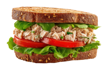 Delicious tuna sandwich with fresh vegetables kitchen table food natural light