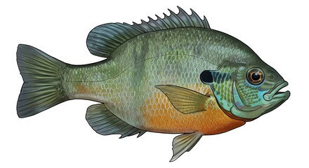 Bluegill fish isolated on PNG background.