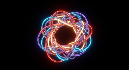 Abstract 3d Rendering of Glowing Neon Spiral on Black Background