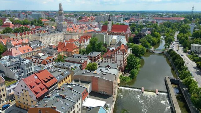 city ​​architecture europe drone flyover old town Opole Poland
