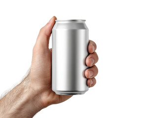 Holding a blank aluminum can a clean setup space minimalist style