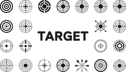 Target and Aim Icon Set – Crosshair, Bullseye, Precision & Accuracy Vectors

