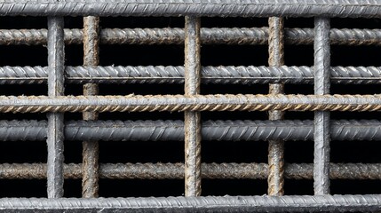 Rebar grid used to reinforce concrete foundation construction texture .
