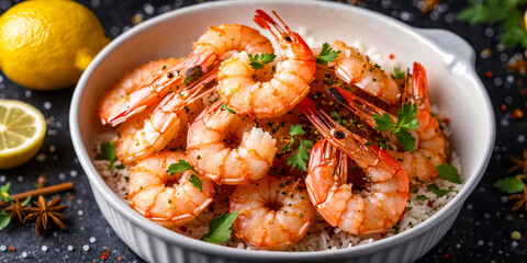 Delicious Grilled Shrimp with Rice and Lemon