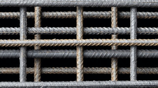 Rebar grid used to reinforce concrete foundation construction texture .