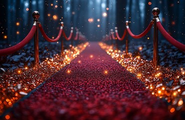 Red Carpet Entrance, Golden Confetti, Luxury Event, Blurred Background