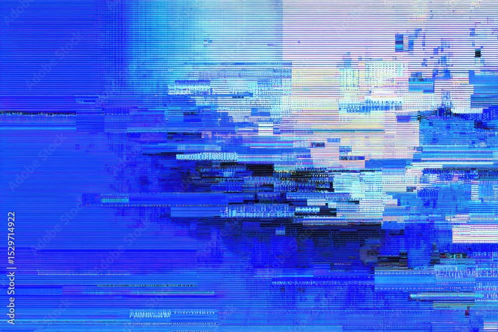 Poster Computer Error Display With Blue Screen of Death and Pixel Glitches Showcasing Technical Malfunction and Electronic Failure
