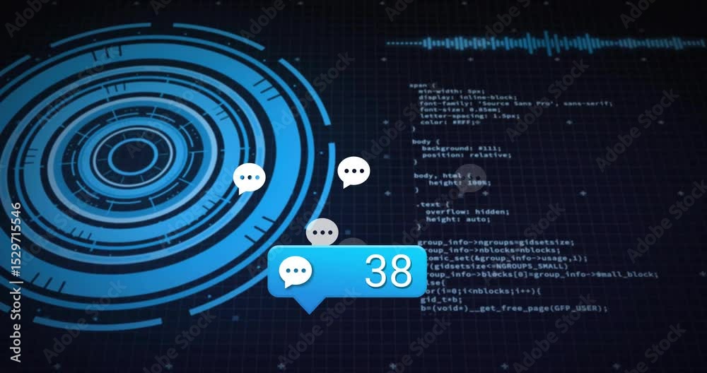 Poster receiving message and updating chat counter from 8 to 77 accumulating messages while rings pulsing