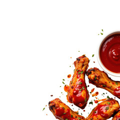 boneless chicken wings with tangy bbq sauce and herbs, on transparent background