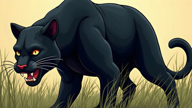 Black Panther Stalking in Grass