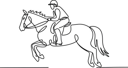 Fototapeta premium One continuous line drawing of a jockey riding a horse