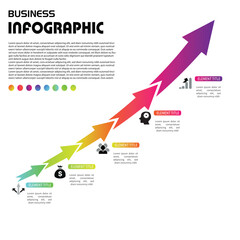 Colorful arrow infographic showing business growth and development steps, ideal for presentations, strategy planning, progress tracking, and startup or corporate reports.