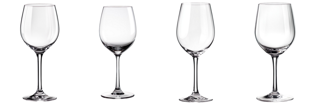 Collection of elegant empty wine glasses with clear stems, isolated on a transparent background - Powered by Adobe