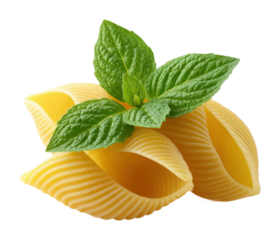 Delicious shell pasta with fresh mint leaves culinary setup minimalist style